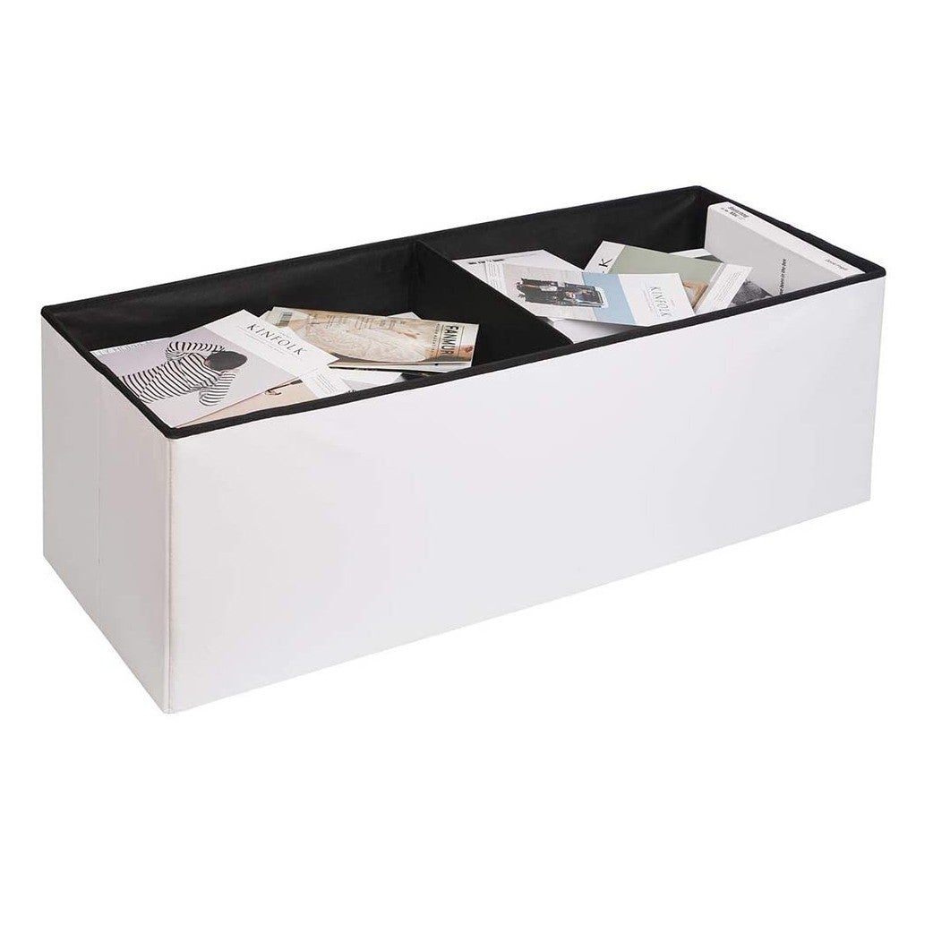 Pouf Contenitore Cassapanca Pieghevole Baule con Coperchio Imbottito in Ecopelle - 2