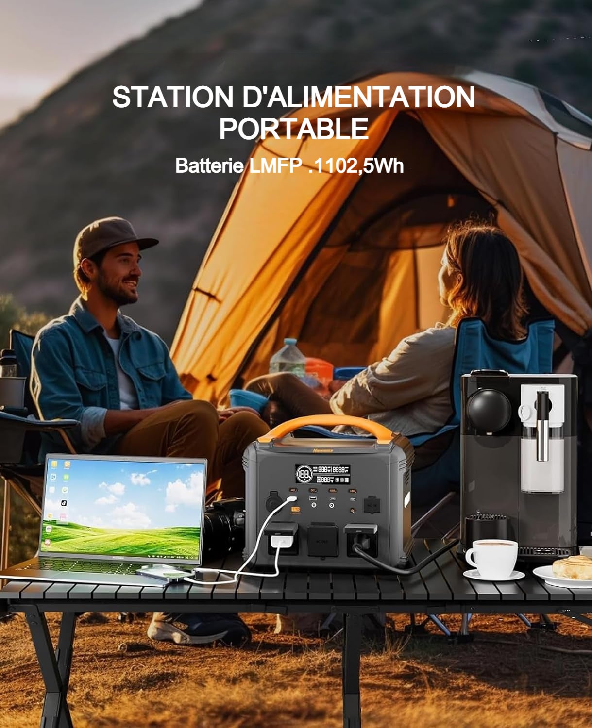 Centrale électrique portable 1102,5 Wh Newsmy S1210 2000 W/3000 W crête, prise onde sinusoïdale pure, charge rapide 1 h, sortie PD100 W, ABS ignifuge - 5