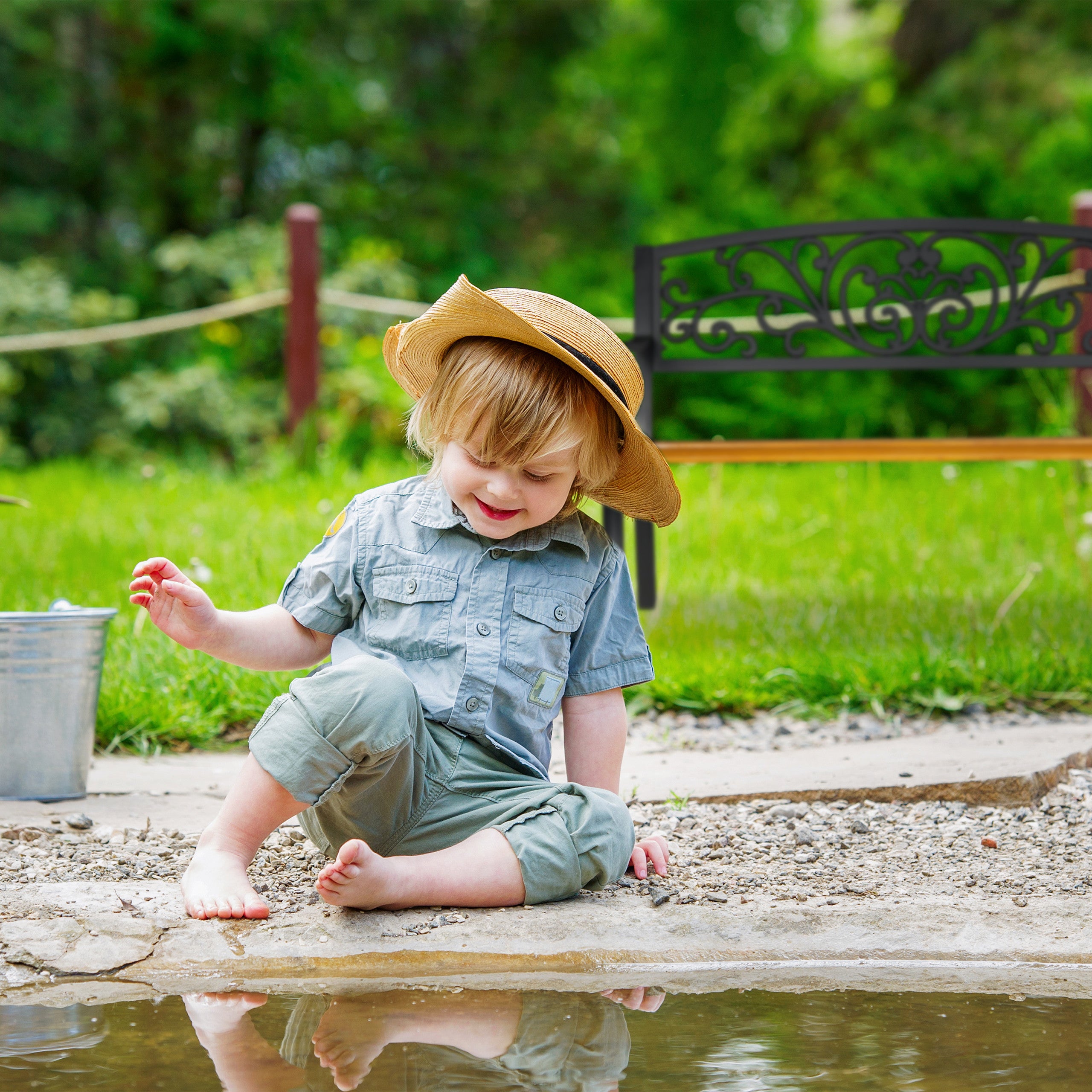 Banc de jardin, 2 sièges, balcon, terrasse, bois, métal, rustique, H x L x P : 86,5 x 127 x 59 cm, brun/noir, Relaxdays - 5