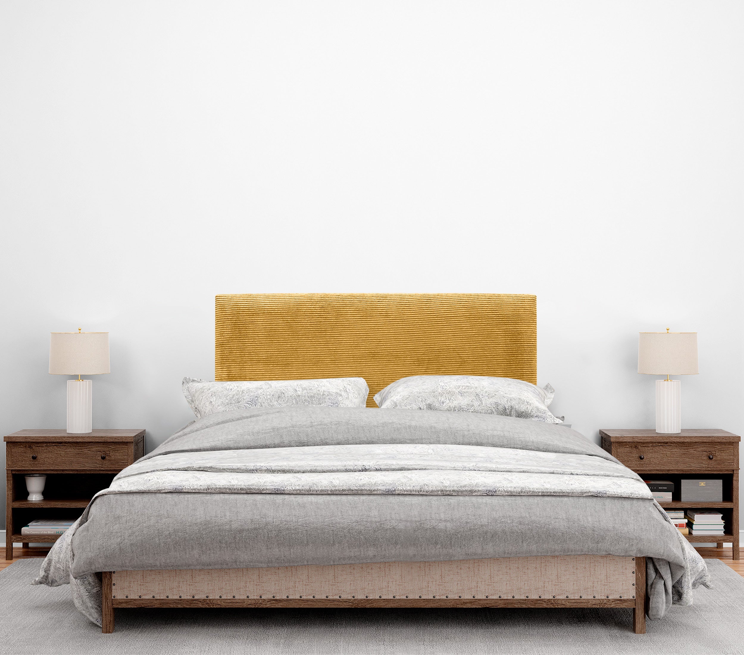 DHOME Cabecero de Pana Liso Alta Gama Moderno Cabezal Tapizado Cama Lujo Dormitorio Acolchado (Mostaza, 90x60cm) - 4