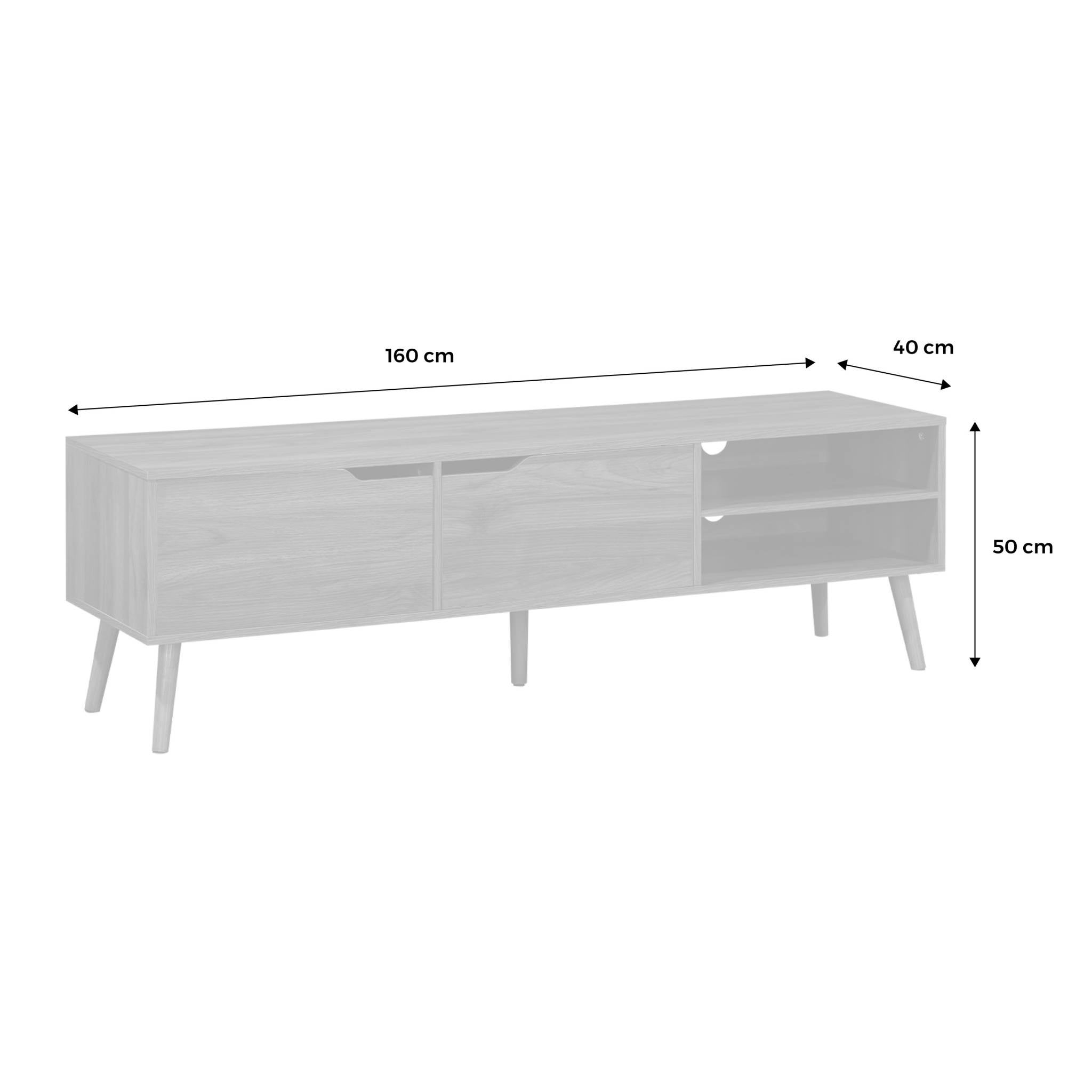 Móvel de TV estilo madeira nogueira de 2 portas, 160cm, Nepal, Decoração em madeira de nogueira, 160x40x50 cm - 5