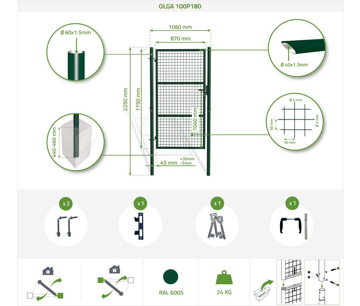 Portillon grillagé 1m OLGA H.180cm Vert - 3