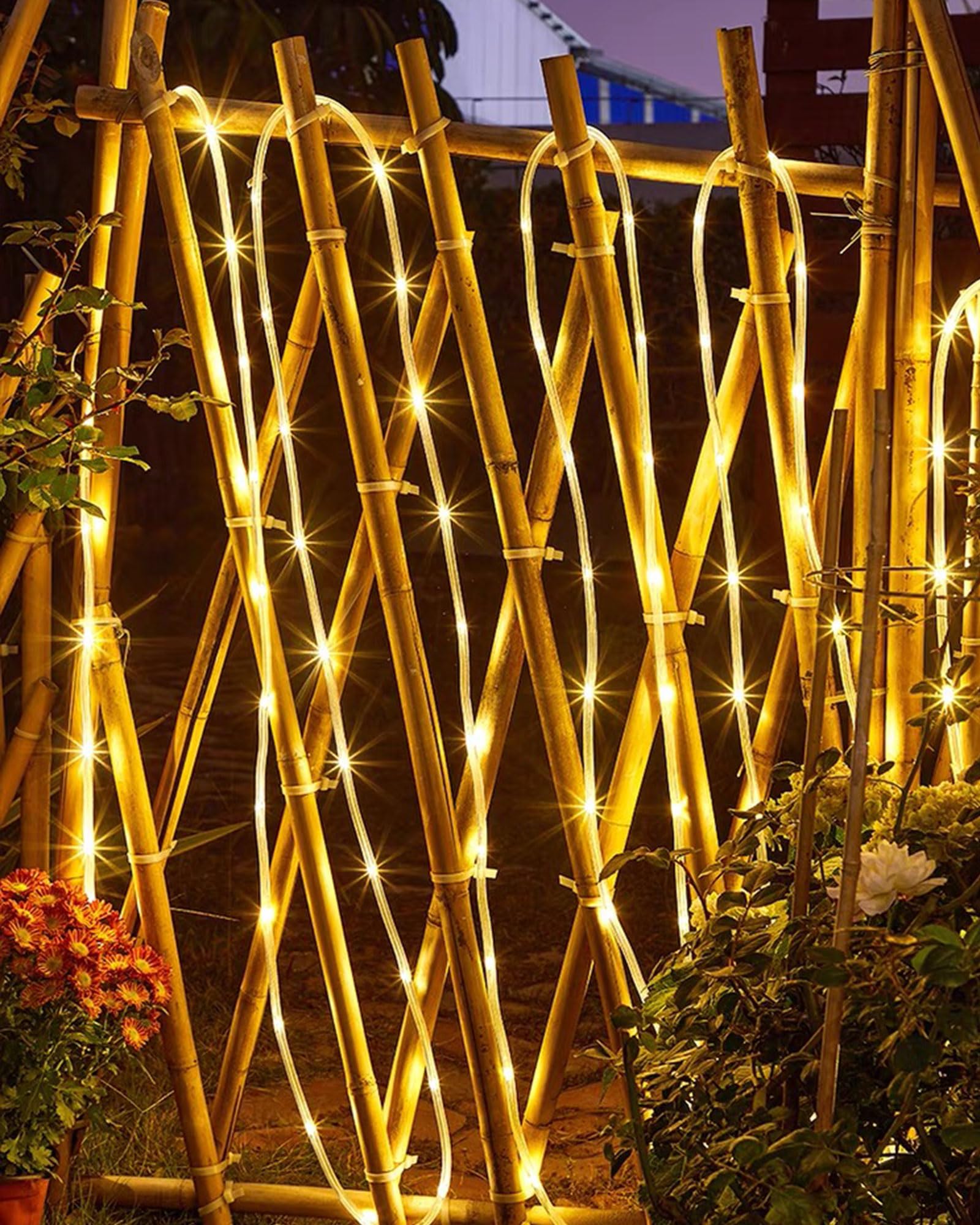 Guirlande Solaire Extérieur Tube, 12m 100 LED Guirlande Lumineuse Solaire 8 Modes, Etanche, Décoration pour Jardin, terrasse, Balcon (Blanc Chaud) - 7