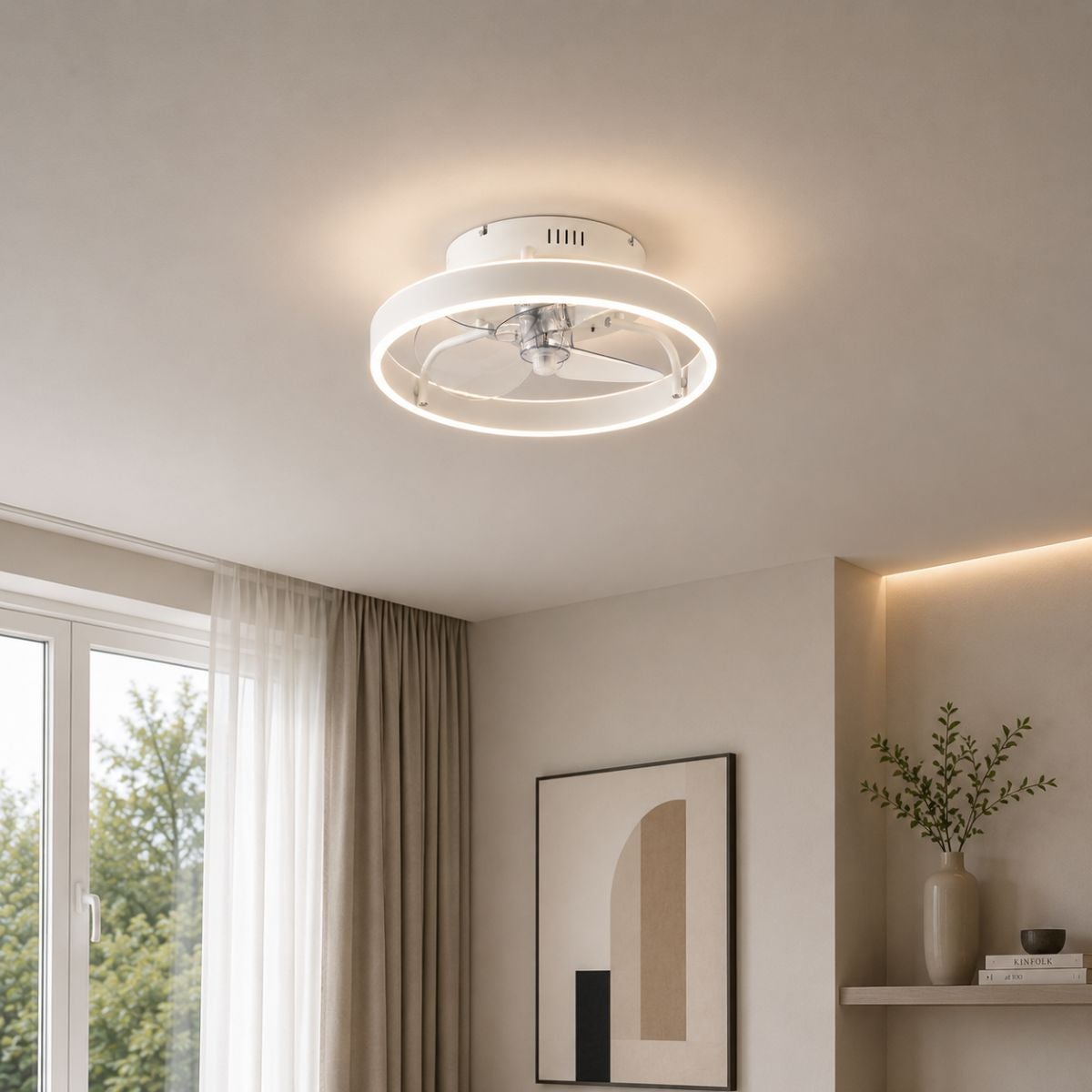 Qazqa moderne ventilateur plafond - Maddy - blanc, rond, led intégrée 35w incluse, 2700k - 6500k, avec télécommande, 50cm, idéal - 2