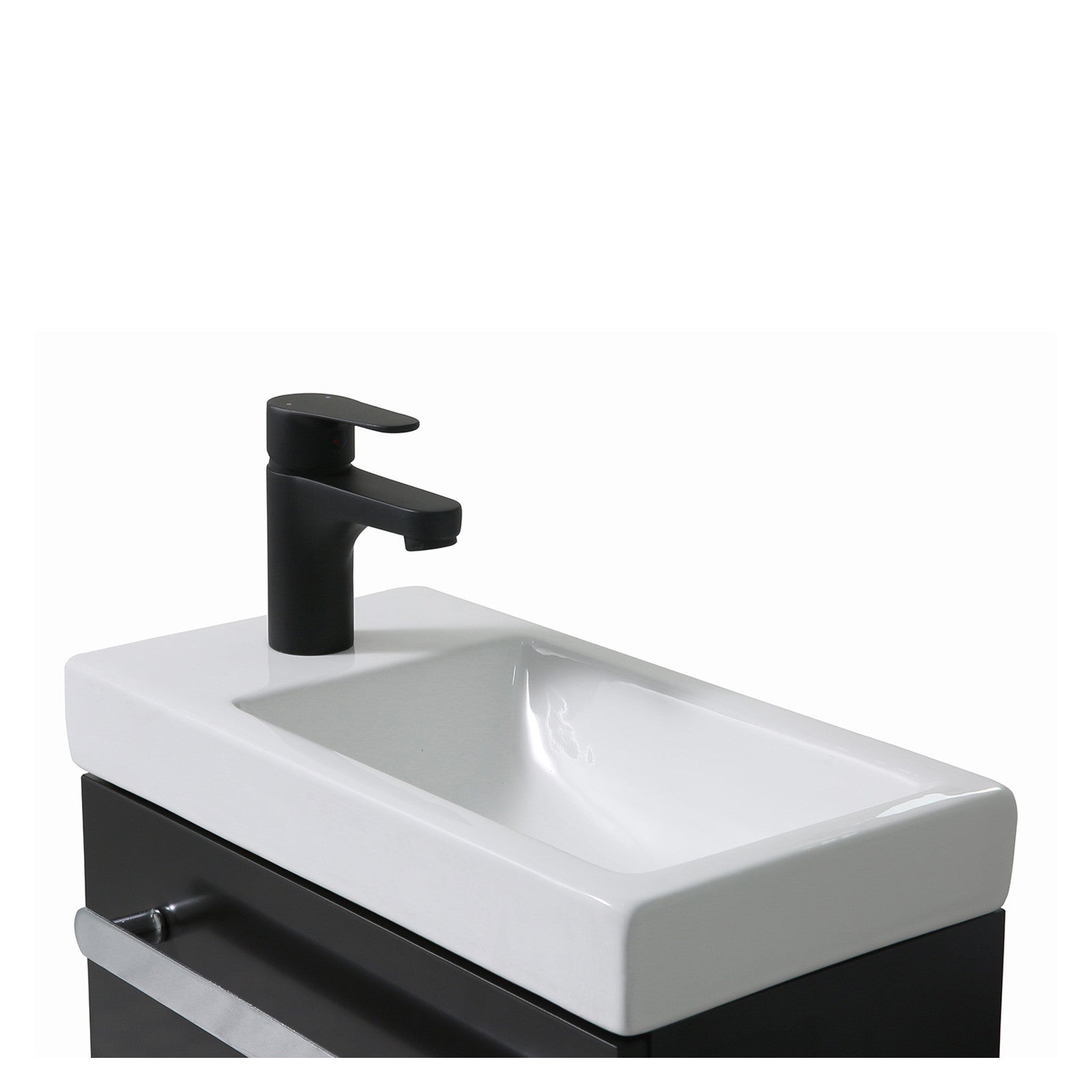 Meuble lave-mains NEVADA Noir carbone + robinet noir+miroir tablette blanche - 3