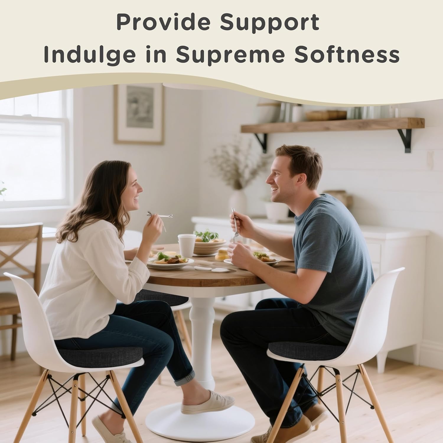 Lot de 1 coussin de chaise rond doux et épais pour chaises de salle à manger, cuisine, avec housse amovible, antidérapant (40,6 cm, noir) - 3