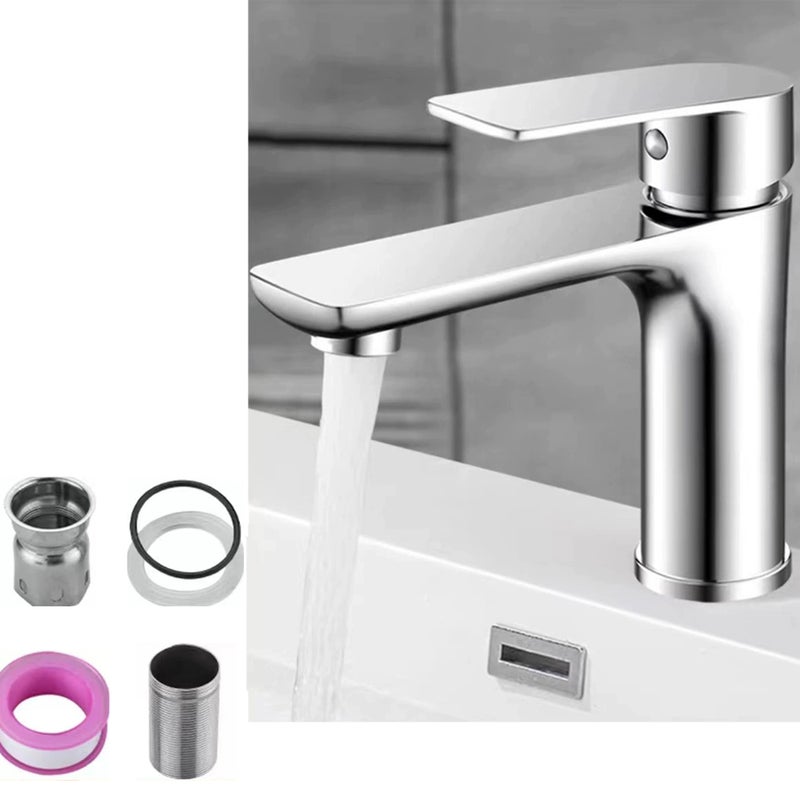 Jednouchwytowa bateria umywalkowa do łazienki - Elegancki design, chromowana bateria mieszaczowa, cicha ceramiczna wylewka, ciepła i zimna woda, kolo