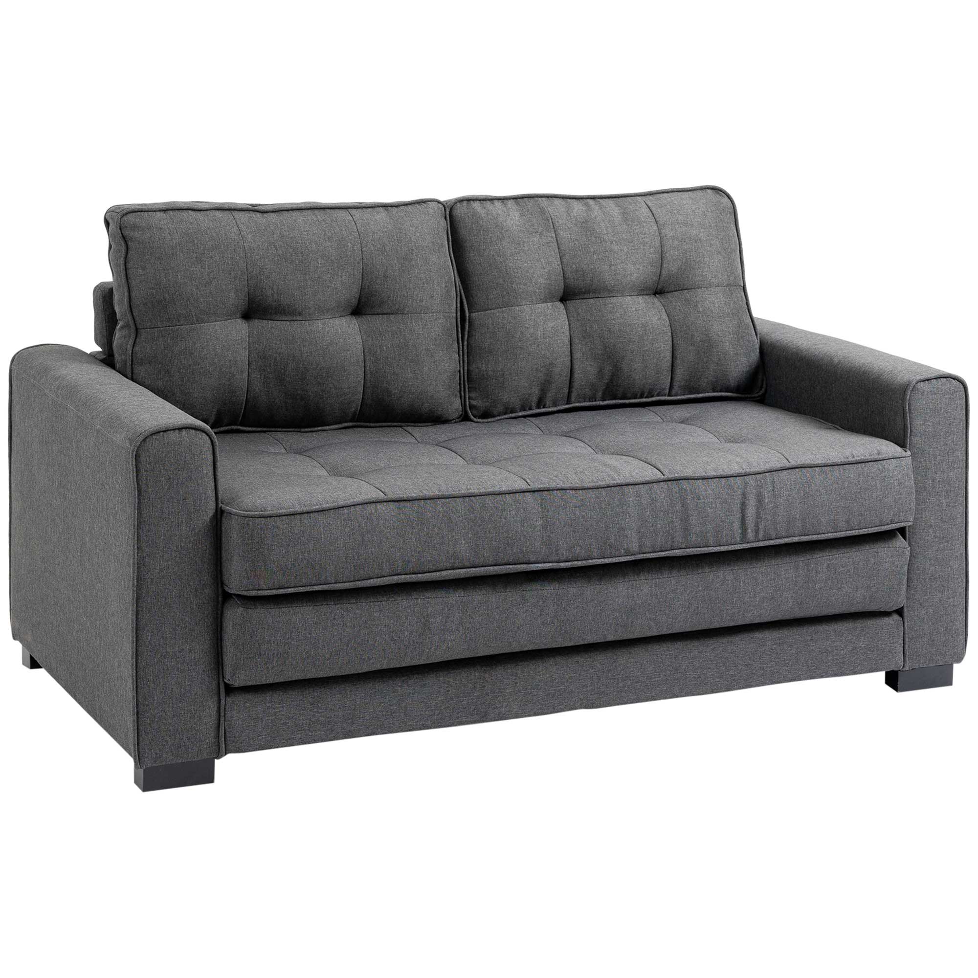 Sofa HOMCOM-2-osobowa-funkcja spania-len-drewno kauczukowe-szary-147,5 x 75 x 85 cm