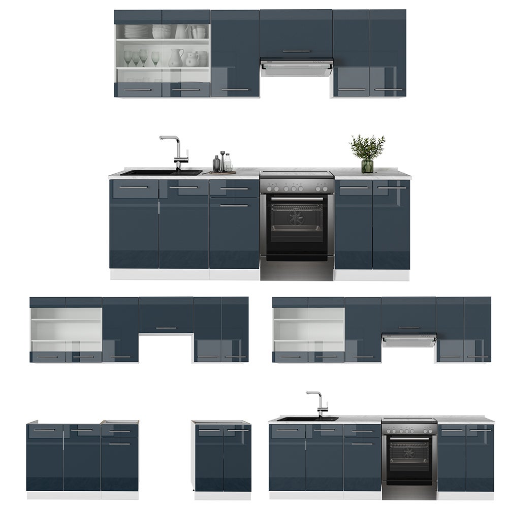Vicco ligne de cuisine Fame-Line, bleu foncé brillant/blanc, 240cm sans PT - 8