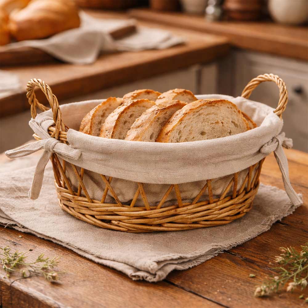 Cestas de pan redondas de mimbre x10 con asas tejidas cm 19,5x15,5xh 12