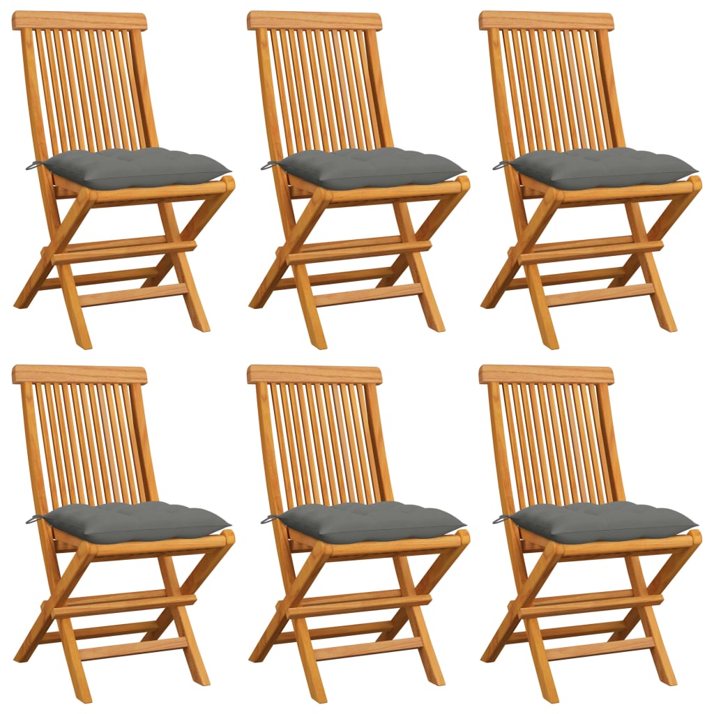 Chaises de jardin avec coussins gris 6 pcs Bois de teck massif - 2
