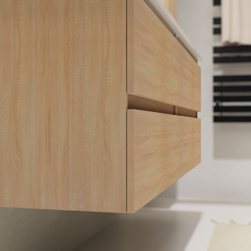Meuble salle de bain 140 cm - Double vasque Solid surface - Effet chêne sonoma - A suspendre - Karaib 2 - 5