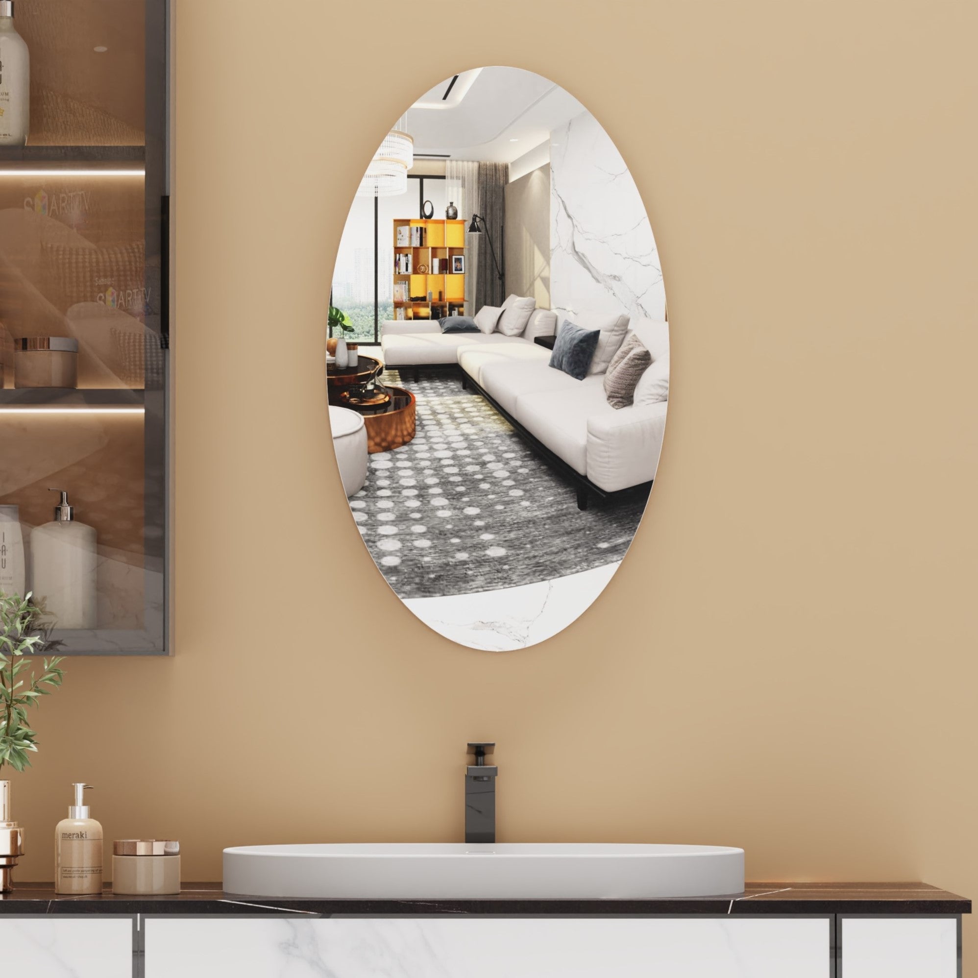 Specchio Da Bagno 76x101 Cm Con Cornice In Metallo Nero - Vetro HD Antiesplosione, Montaggio A Parete
