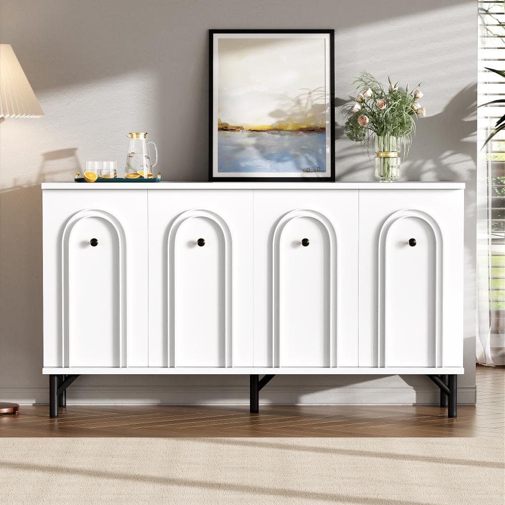 Nowoczesny biały kredens 140 cm, 4 drzwi 3D, ciche zamykanie, regulowane półki, wszechstronne przechowywanie, wymiary 140×78×34 cm