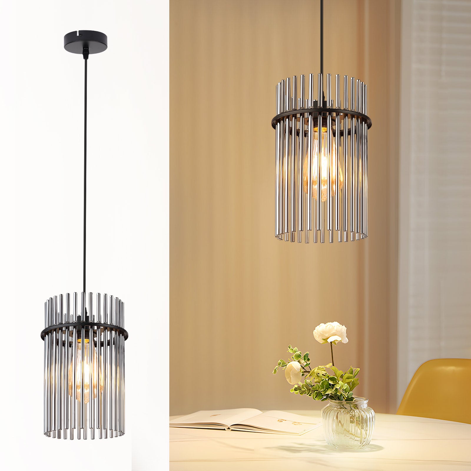 ZMH Lampa wisząca jednopunktowa, czarne szkło, oprawka E27, Ø16 cm, do jadalni, kawiarni, baru, kuchni, salonu (żarówka nie jest dołączona)