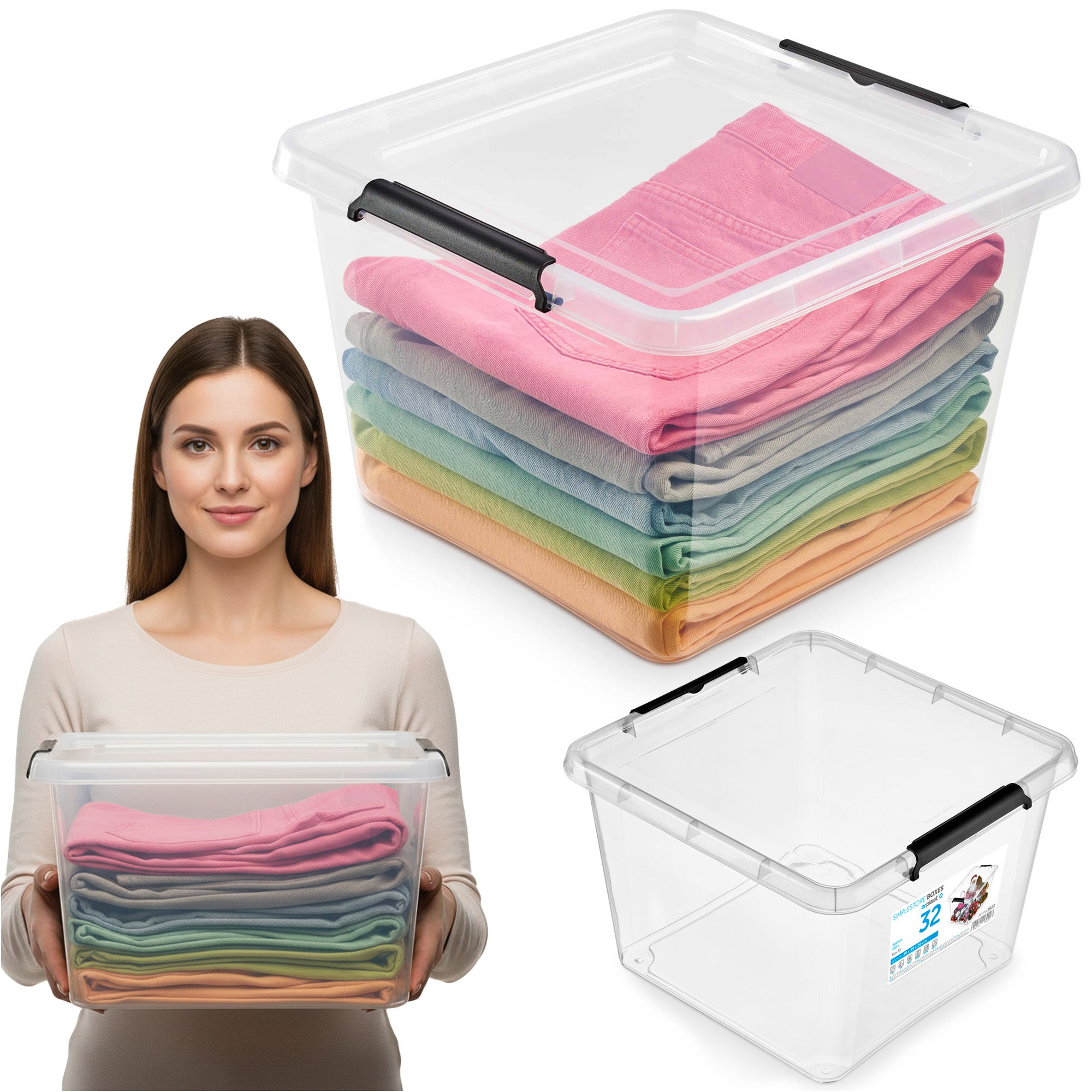 Pojemnik Plastikowy Pudełko Plastikowe Z Pokrywką Pudło Box Do Przechowywania Na Akcesoria Przezroczysty Kwadratowy 32 L