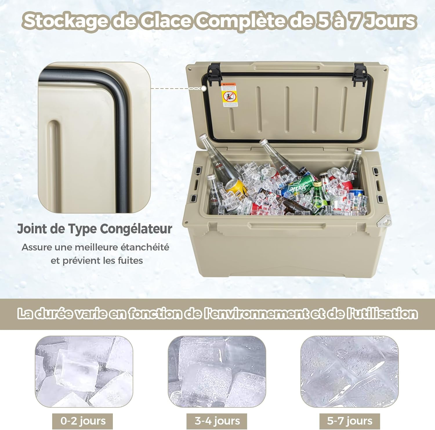 Glacière Isotherme Portable 47 L avec Bouchon de Vidange et Porte-gobelets(Brun Clair) - 3