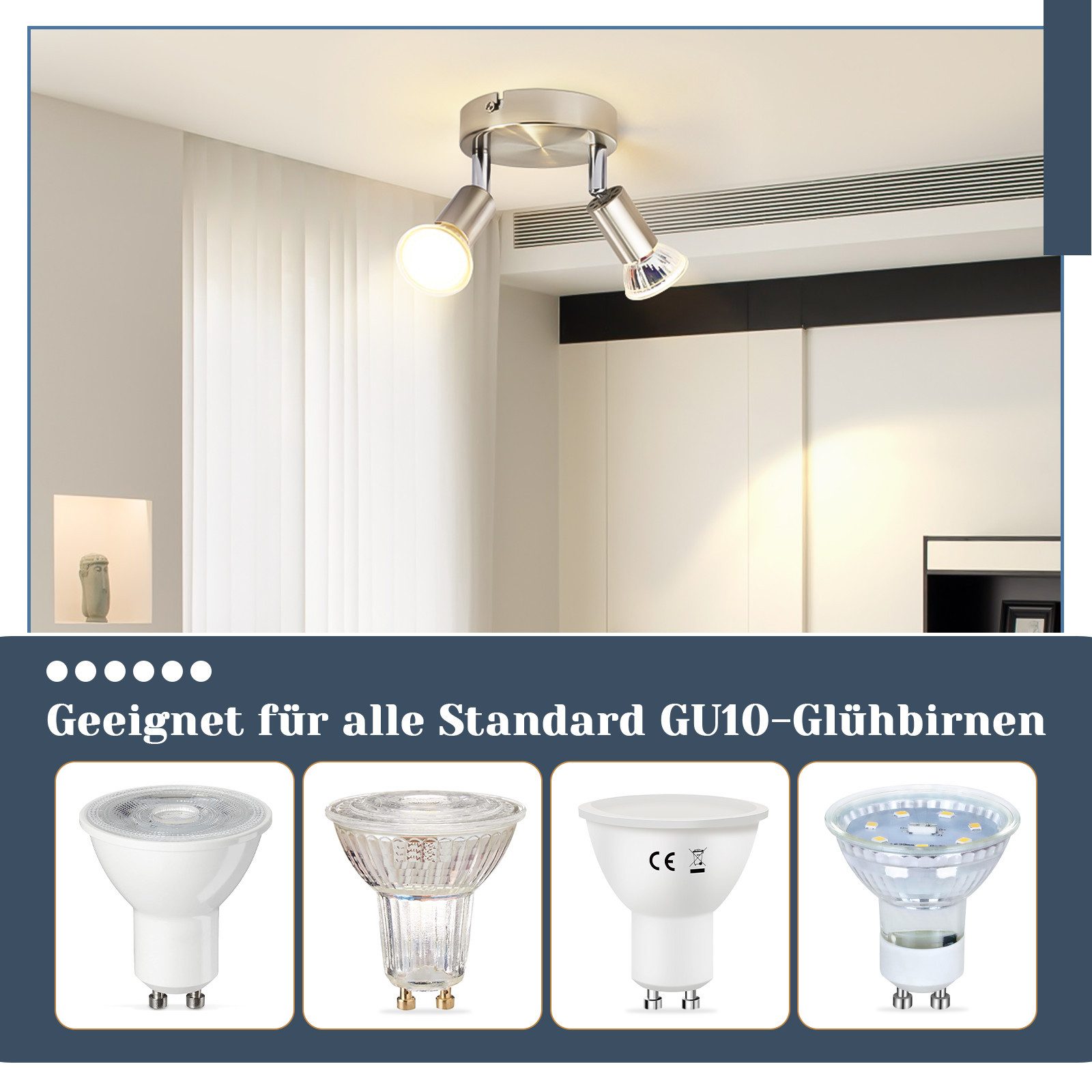 NETTLIFE Plafonnier LED GU10 -2 Spots de Plafond Ronde Moderne Spots de Plafond 350° pour Cuisines Couloir Chambre Salon - sans Ampoule chrome - 3