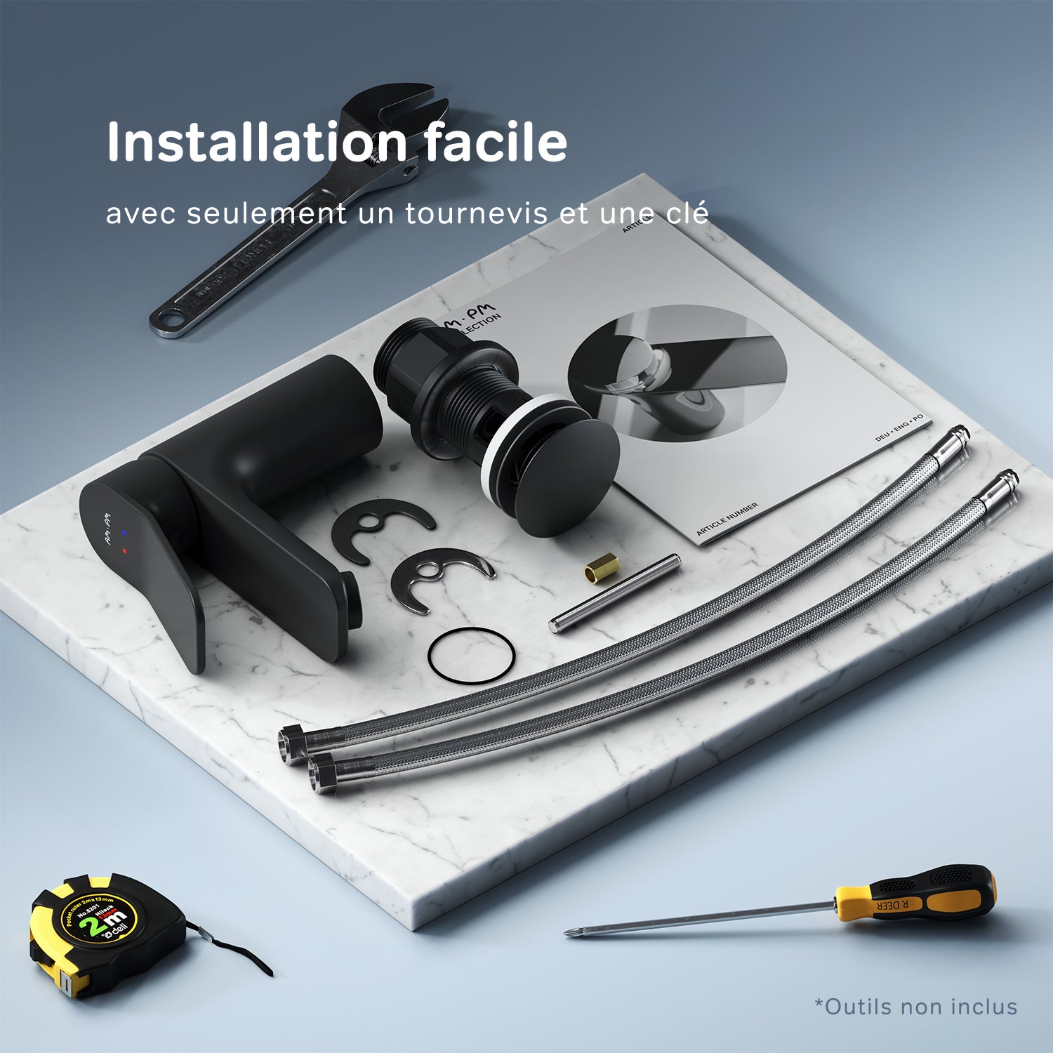 Mitigeur de Lavabo, Robinet de Lavabo avec bonde clic clac, Robinet de lave-mains, Noir, taille S, FXA82122 AM.PM - 7