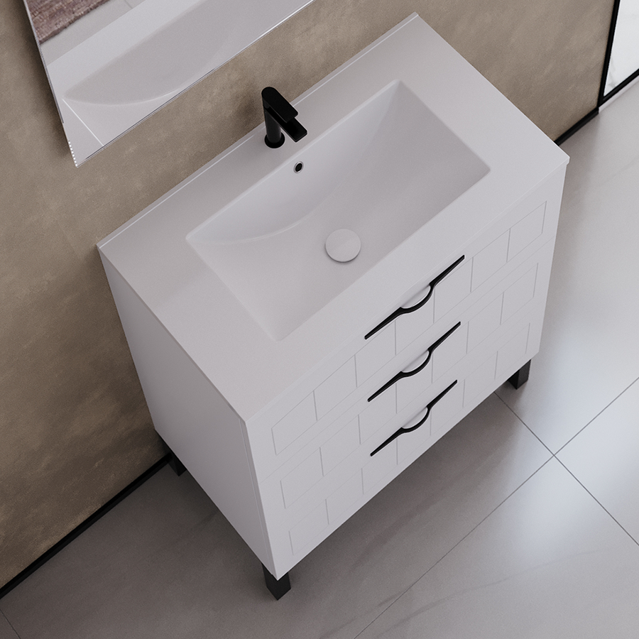 Meuble de salle de bain 60cm simple vasque - 3 tiroirs - sans miroir - blanc - CALA - 2
