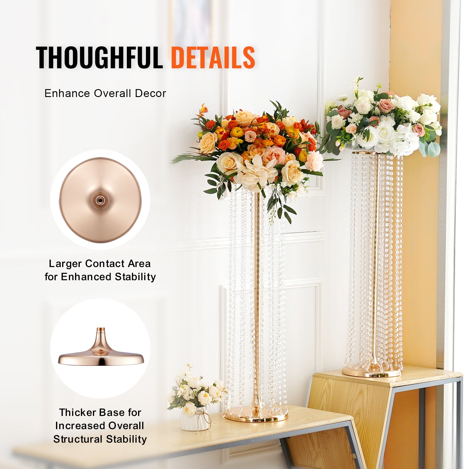 4PCS Support de Fleurs de Mariage VEVOR 90 cm Porte-fleurs en Cristal Centre de Table Mariage Luxueux Vase Métal Doré Présentoir Floral pour Réception - 4