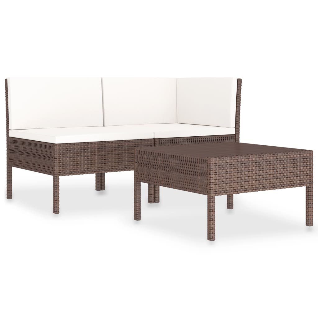 Maison Exclusive - Set Divani da Giardino 3 pz con Cuscini in Polyrattan Marrone - 2