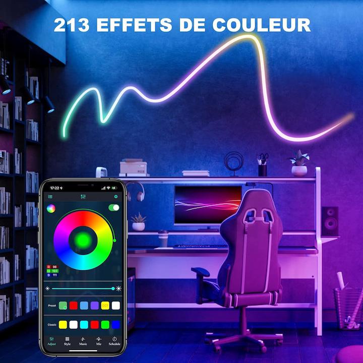 Bande LED RGB Neon 5m, effet arc-en-ciel, étanche IP65, contrôle APP et télécommande, mode musique, kit d'installation - 5