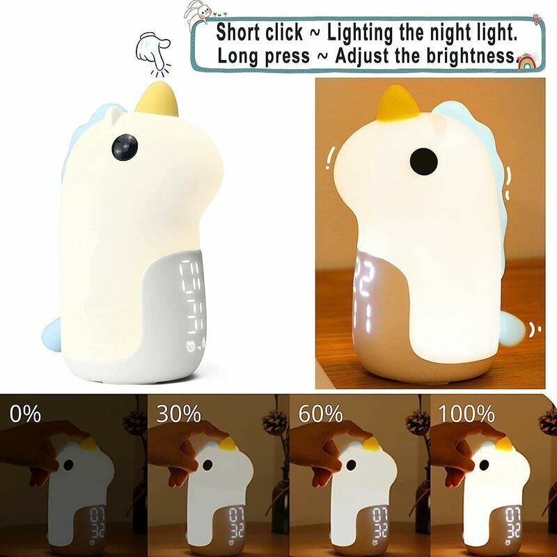 Réveil pour enfants, veilleuse lumineuse jour/nuit, rechargeable, LED, numérique, 3 couleurs, forme mignonne - 4
