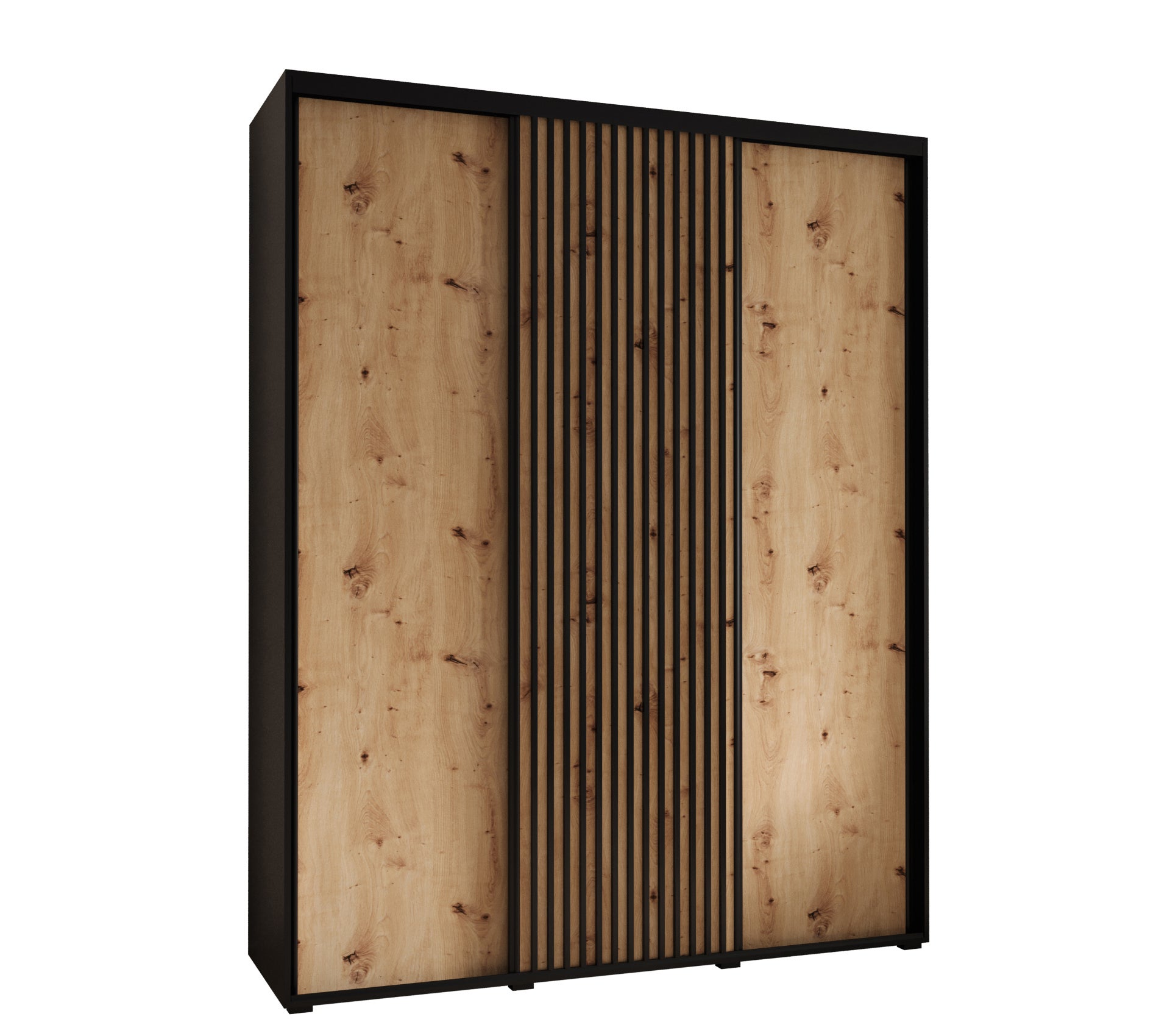 Szafa przesuwna wysoka Lanko 1 190 x 45 x 235,2 cm czarny + artisan + lamele czarny - Abiks Meble