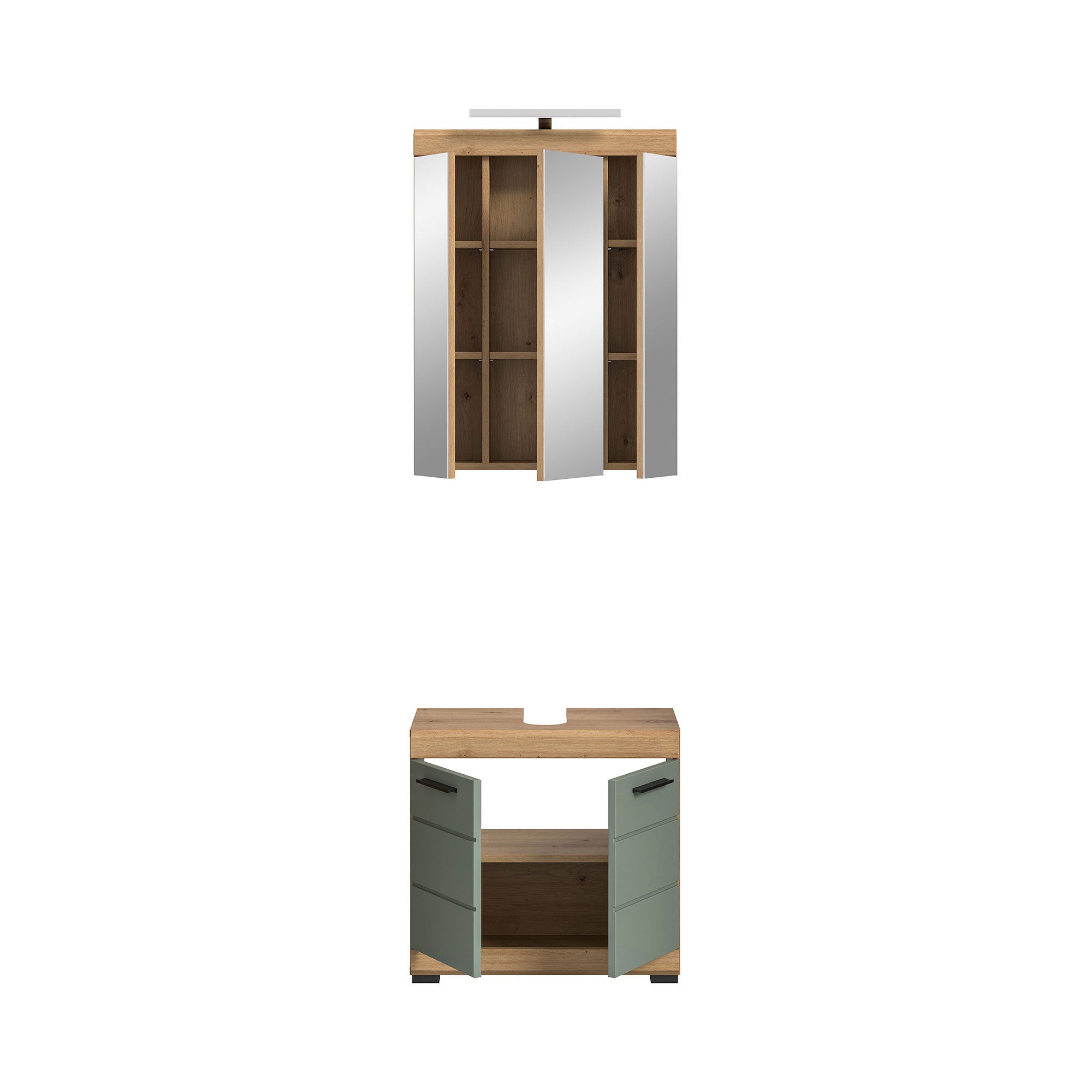 Ensemble 2 meubles de salle de bain + lampe chêne brun et kaki - OLBO - 4