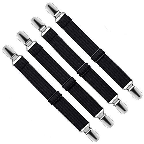Tendeur Drap Housse Réglable, Fixation Attache Sangle de Maintien Ajustable pour Drap Lit, Canapé, Housse de Repassage (Noir, Lot de 4)