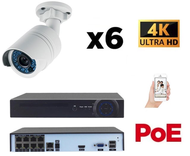 Kit vidéo-surveillance 6 caméras tube ip ultrahd 4k - 8mp poe