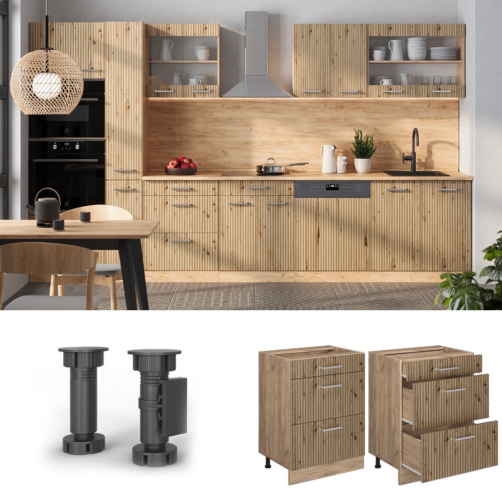 Vicco Meuble cuisine R-Line, Chêne Artisan, 60cm avec tiroirs, sans PT - 2