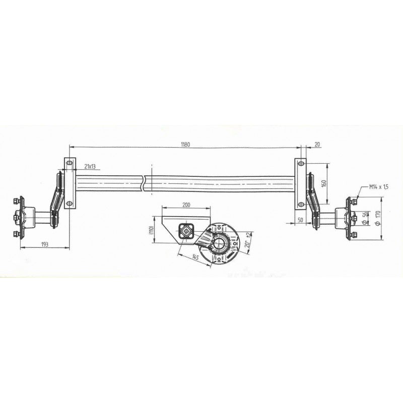Essieu de Remorque non freiné 750KG - 4TR130 - 3