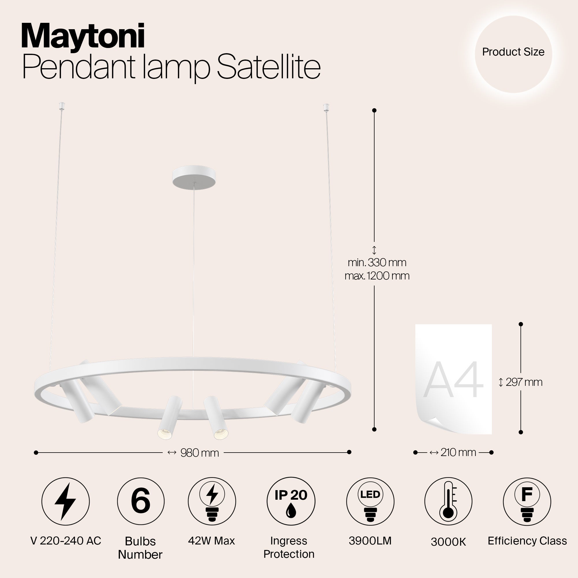 Suspension, style moderne, avec spots, structure en métal, forme ronde. La position du spot peut être réglée horizontalement et verticalement Maytoni - 3