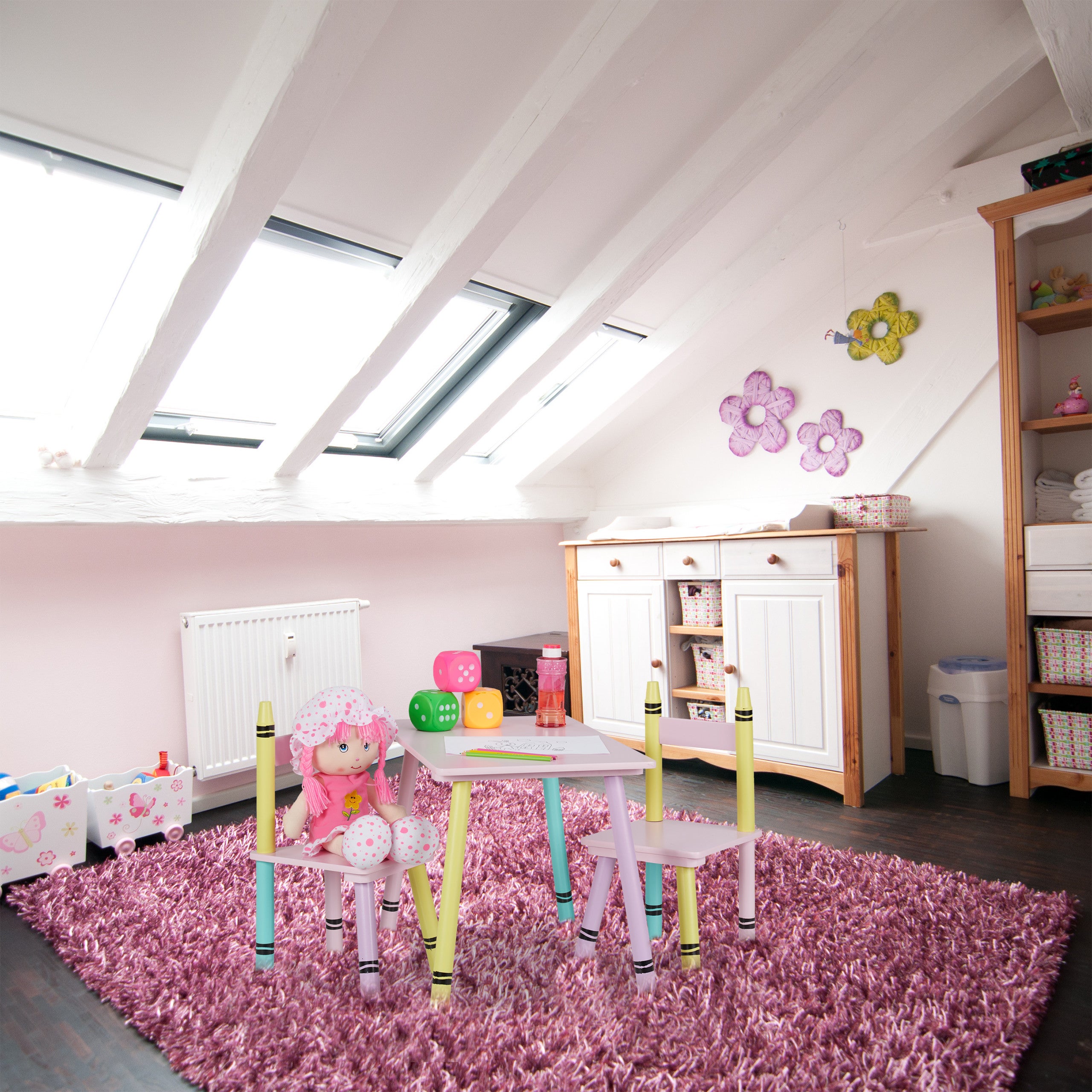 Cameretta Bambina Set Tavolino E 2 Sedie Bambini - Colorato In MDF E Legno, Altezza Bimbi Mobili Bambini Mdf - 8
