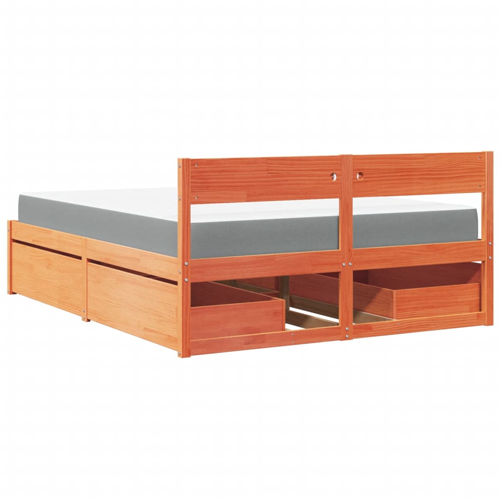 Lit avec tiroirs et matelas, bois massif de pin, cire marron, pour la chambre, 160 × 200 cm - 6