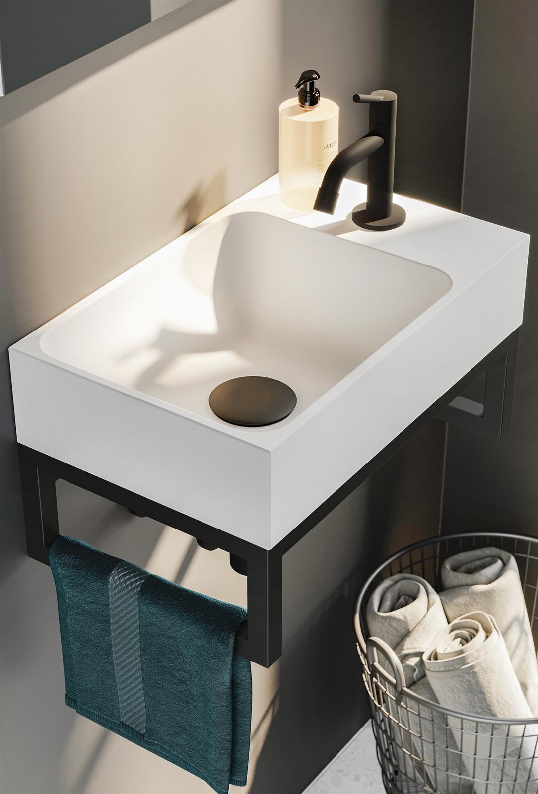Lave-mains blanc mat avec support noir - CAMDEM PACK - Lave-mains blanc avec support - 4