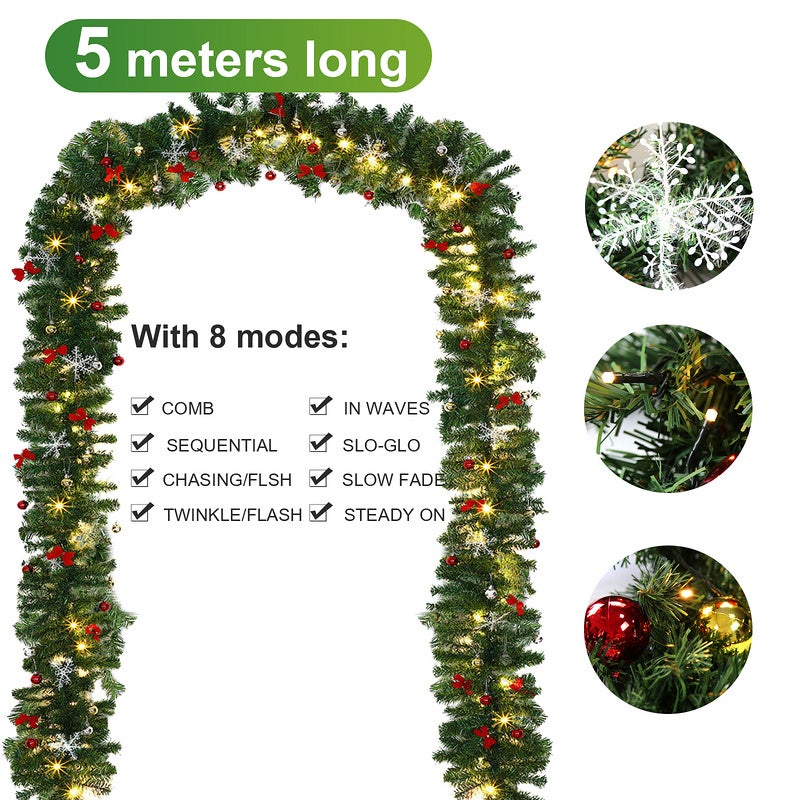 Albero di Natale artificiale decorazioni ghirlanda 5m 100LEDs con ornamenti - 2