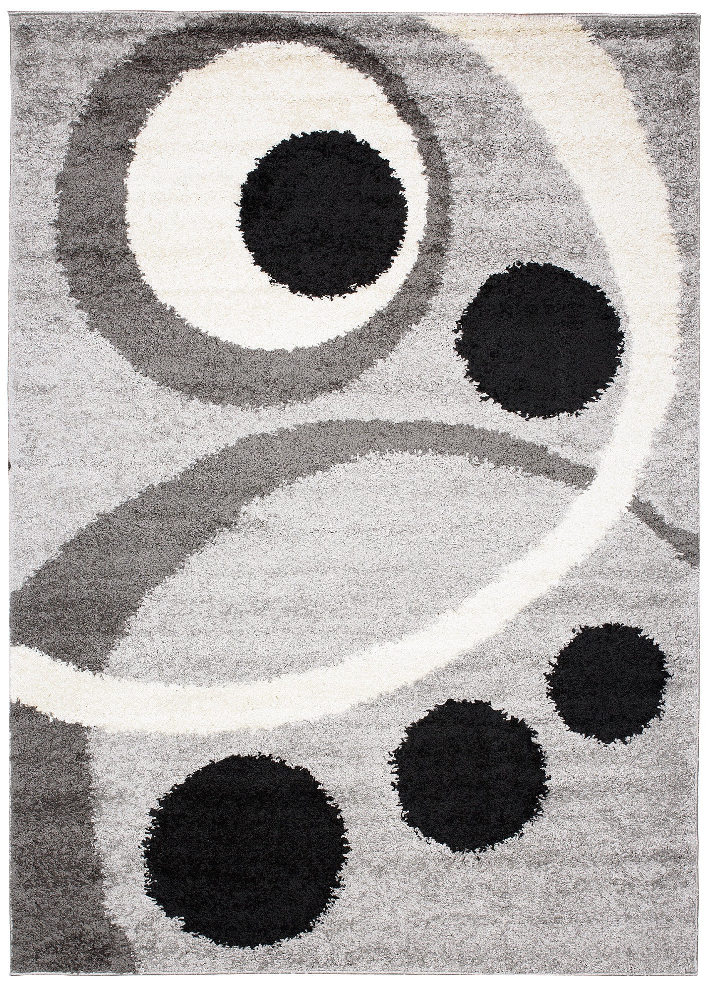 TAPISO Delhi Tappeto Shaggy Moderno Morbido Soggiorno Salotto Grigio Nero Geometrico Astratto Cerchi 60 x 100 cm - 2
