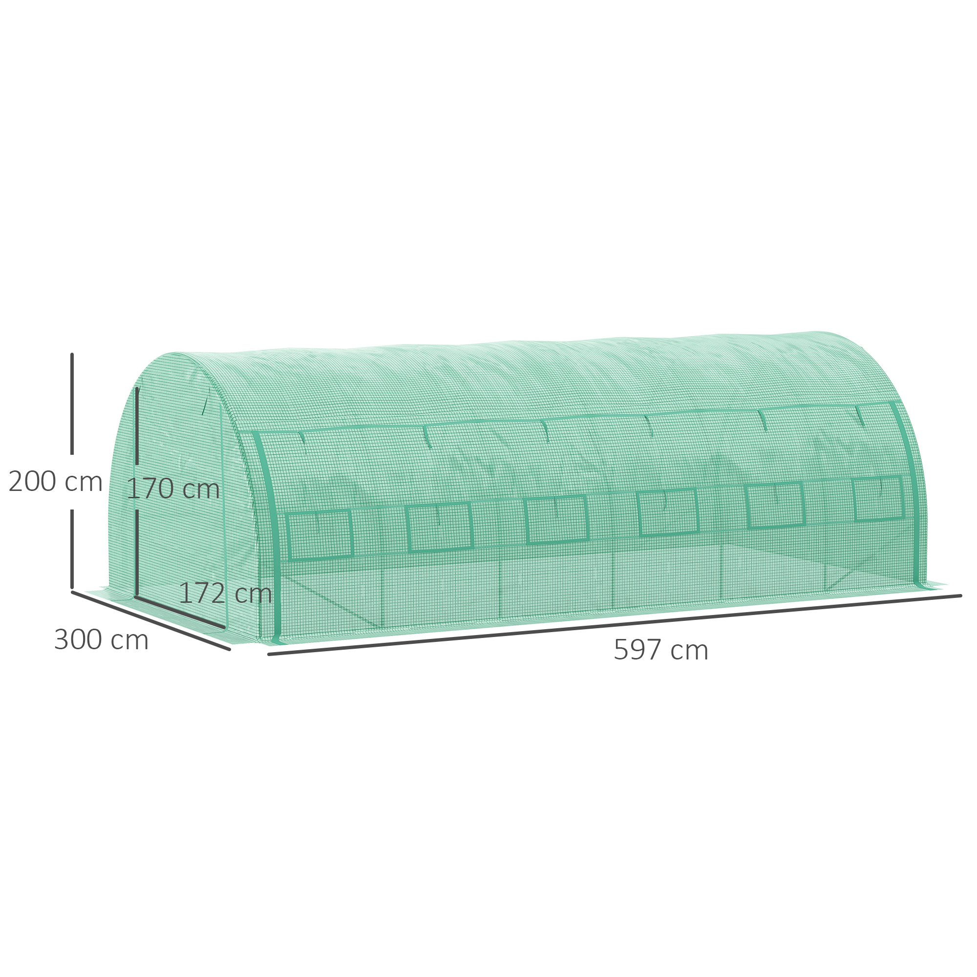 Serre tunnel Outsunny 6 x 3 x 2 m, accessible à pied, avec bâche enroulable, protection UV, structure tubulaire en acier, verte - 5