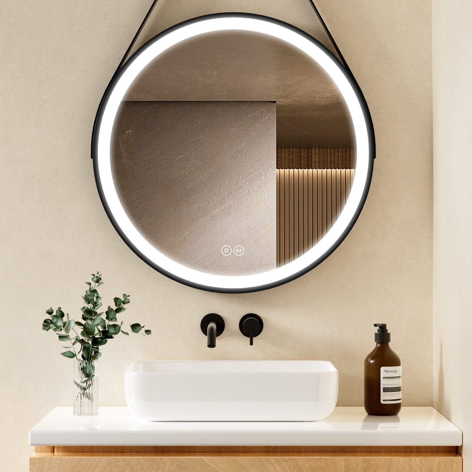 SPECCHIO DA BAGNO ROTONDO CON LED 60 X 60 CM Antiappannamento Interruttore A Sfioramento 95936133