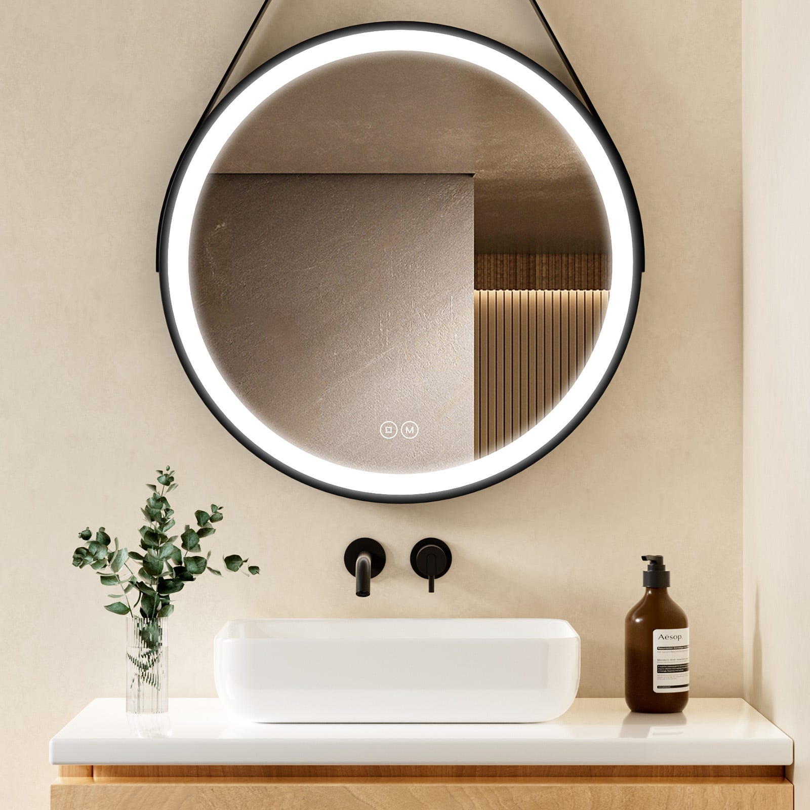 SPECCHIO DA BAGNO ROTONDO CON LED 60 X 60 CM Antiappannamento Interruttore A Sfioramento 95936133