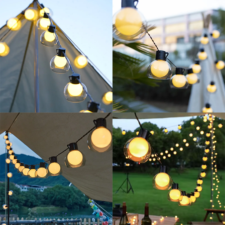 Luzes de corda para exterior de 10 m, Candeeiro de jardim à prova de água com 40 lâmpadas, Luzes de corda para decoração de Natal, luz quente 2700K - 6
