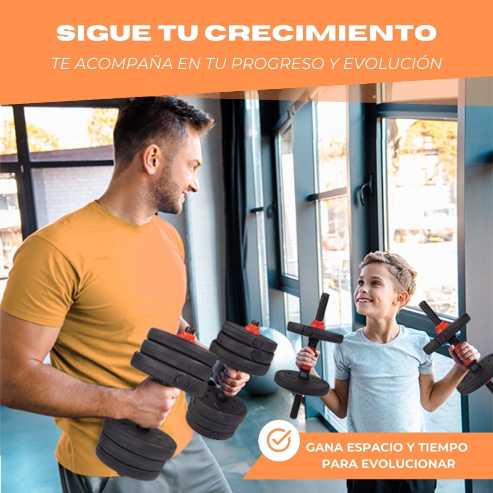 Halteres ajustáveis com barra Mobiclinic 2 em 1 20kg para distribuir Crescimento gradual Acolchoado ExtenFit - 4