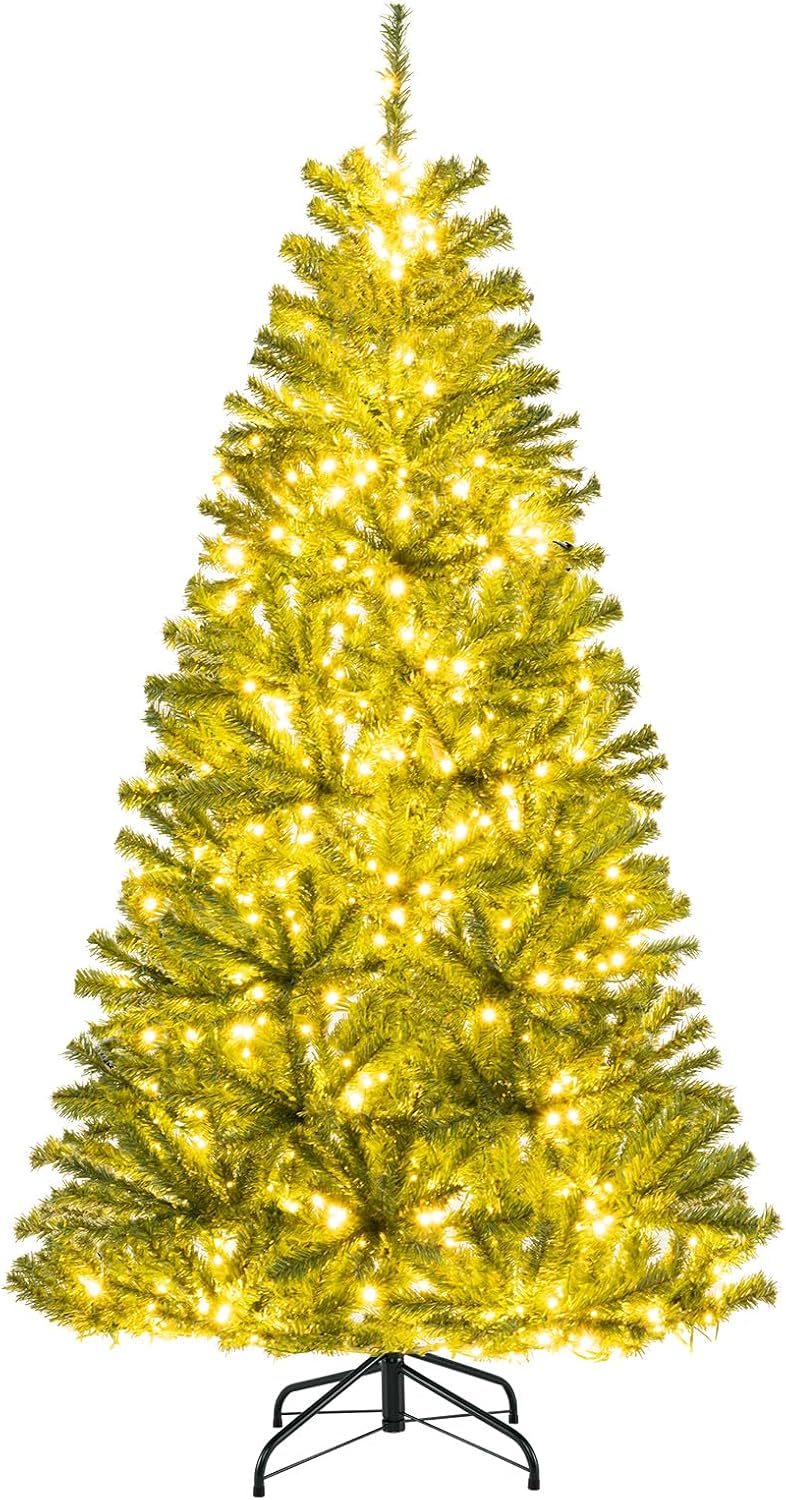 Sztuczna Choinka Bożonarodzeniowa 180 cm z Pilotem, Ciepłe Białe Światła LED, 3 Tryby, Timer, Zawiasy, 680 Gałęzi, do Domu lub Biura