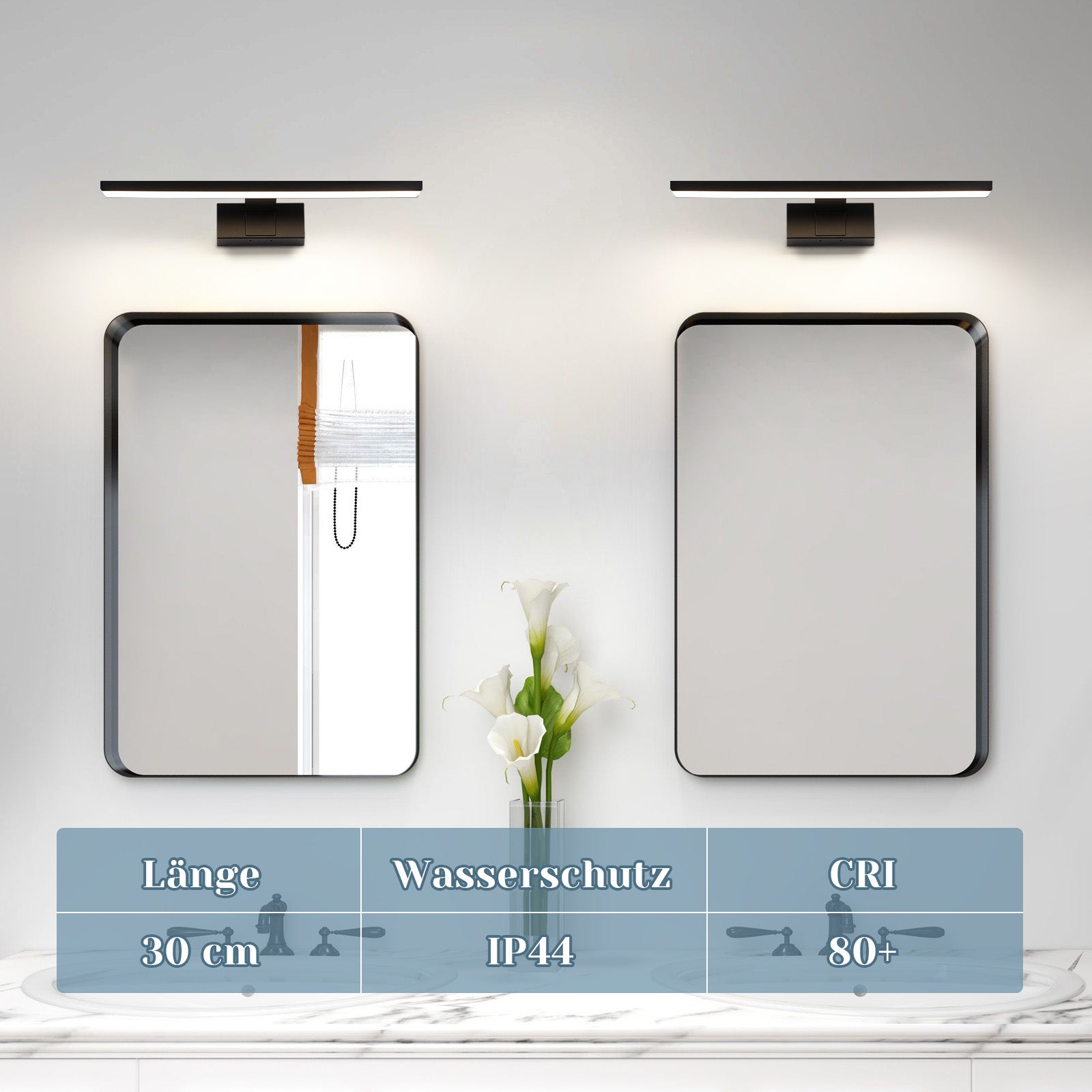 NETTLIFE Kinkiet łazienkowy LED, lampa lustrzana LED, IP44, lampa szafkowa, Nowoczesne, neutralne białe światło 4000k MAX.6W, 30×5,1×12,8cm, czarny - 7