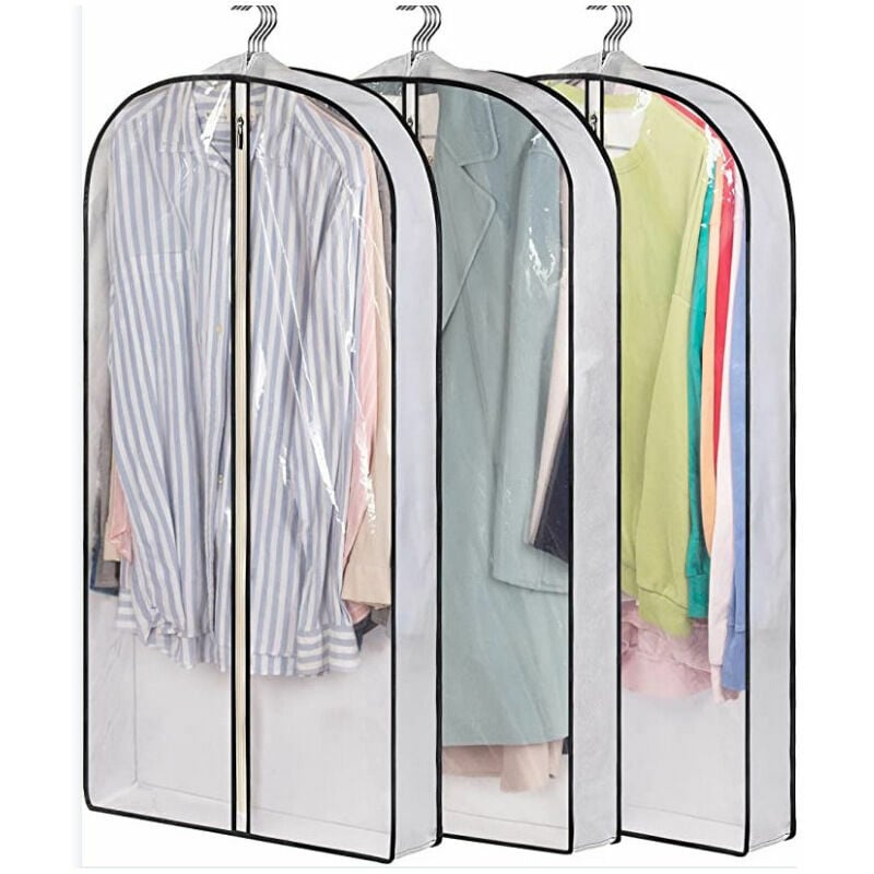 Housses de Vêtements,Lot de 3 Couverture de Costume Anti-Poussière avec Zip et Housses de Protection pour Chemise/Costume, 60 x 100 cm