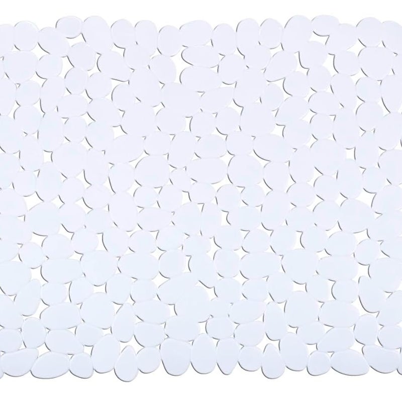 Biała mata łazienkowa – antypoślizgowa, przyssawki, tworzywo sztuczne (TPR), 40 x 88 cm, biała, antypoślizgowa mata łazienkowa w kształcie kamyka