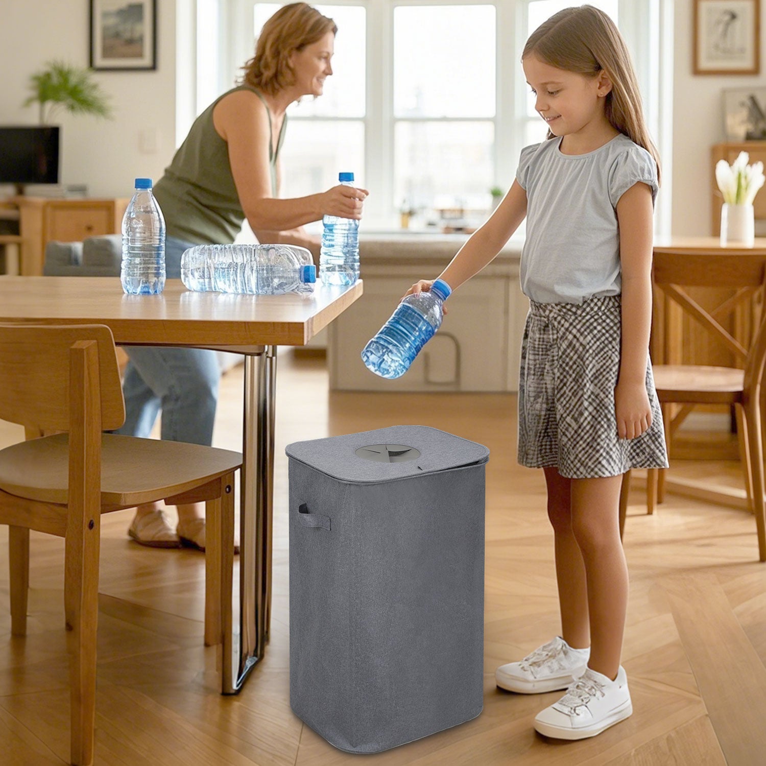 Poubelle Recyclage 100L,Poubelle Avec 2 Sacs De Transport,Stockage Des Bouteilles Consignées Gris - 8